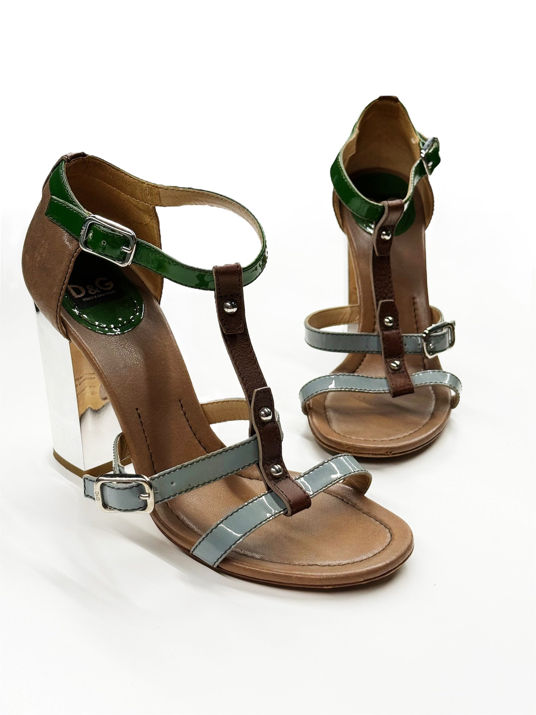 D&G Patent Leather and Calfskin Heeled Sandals