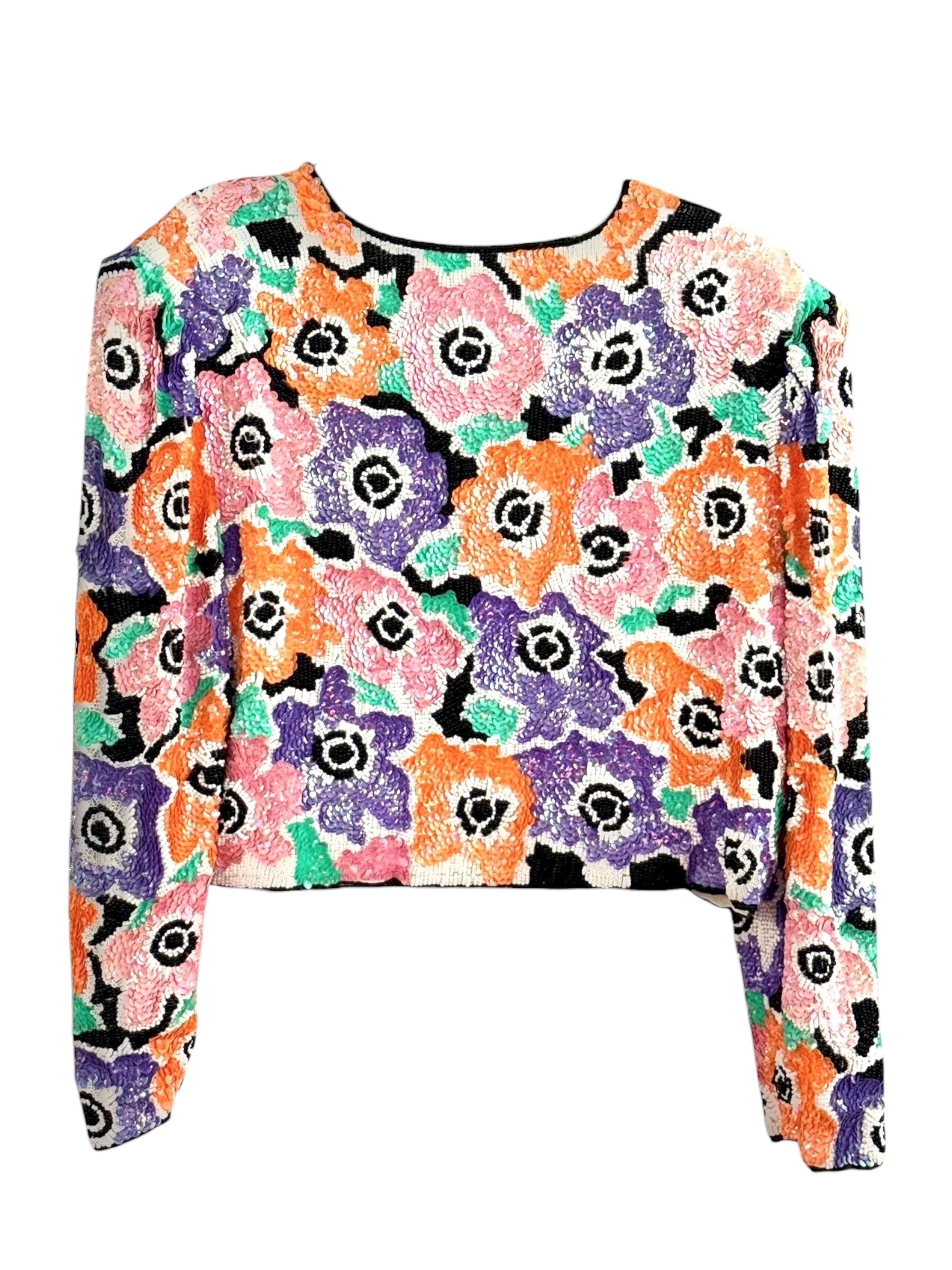 Vintage Black Tie Sequin Floral Silk Jacket - EU 38–40