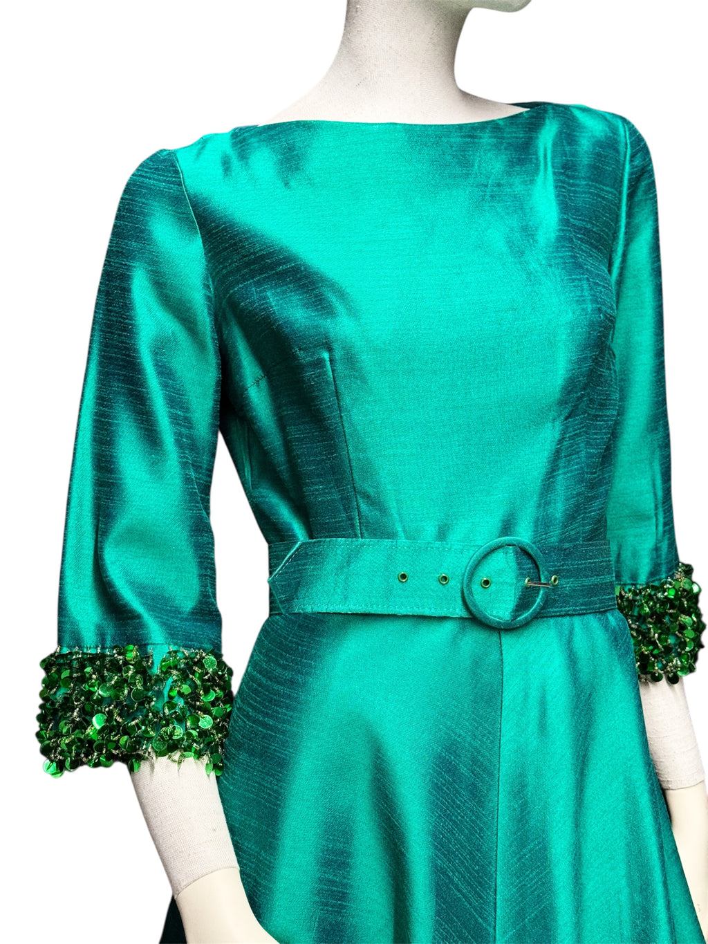 Vintage Briluna Emerald Silk Cocktail Dress