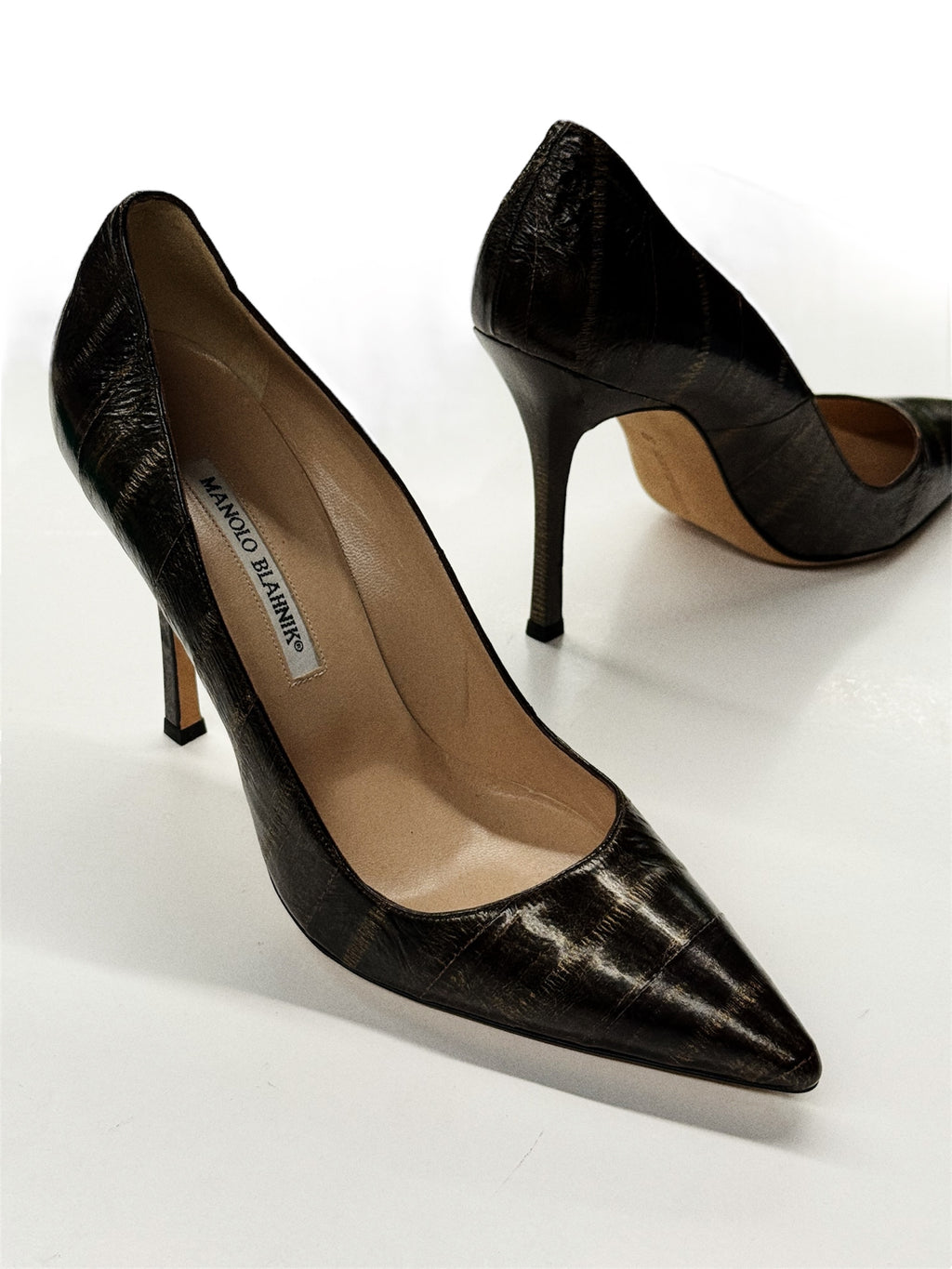 Manolo Blahnik Black Textured Leather Pumps