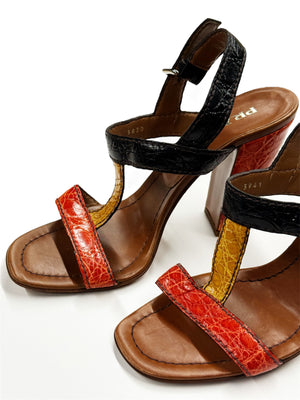 Prada Colorblock Croc-Effect Leather Sandals