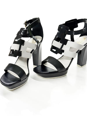 TOD’S Black & White Leather Platform Sandals