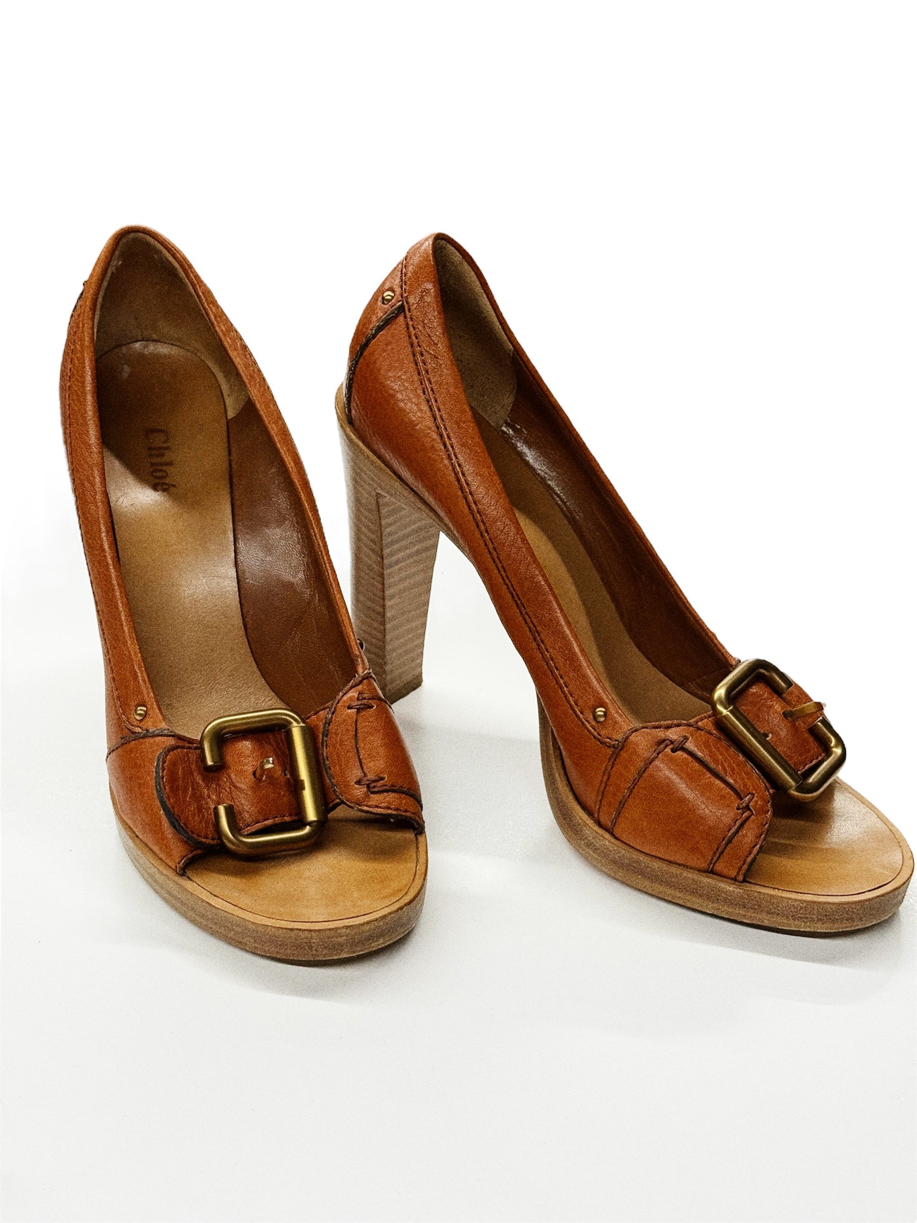 Chloé Tan Peep-Toe Heels