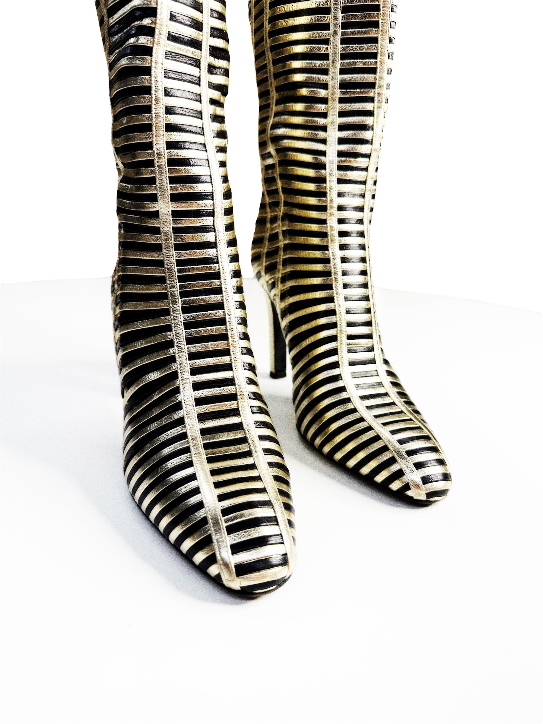 Valentino Garavani Metallic Striped Knee-High Boots