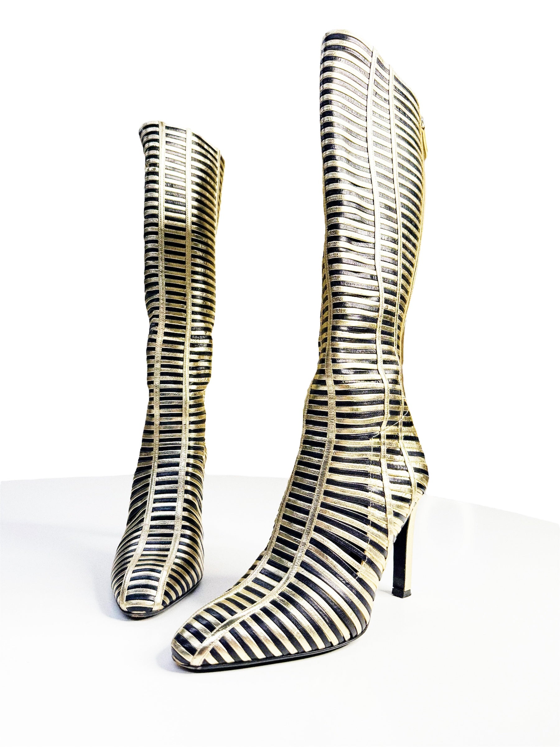 Valentino Garavani Metallic Striped Knee-High Boots