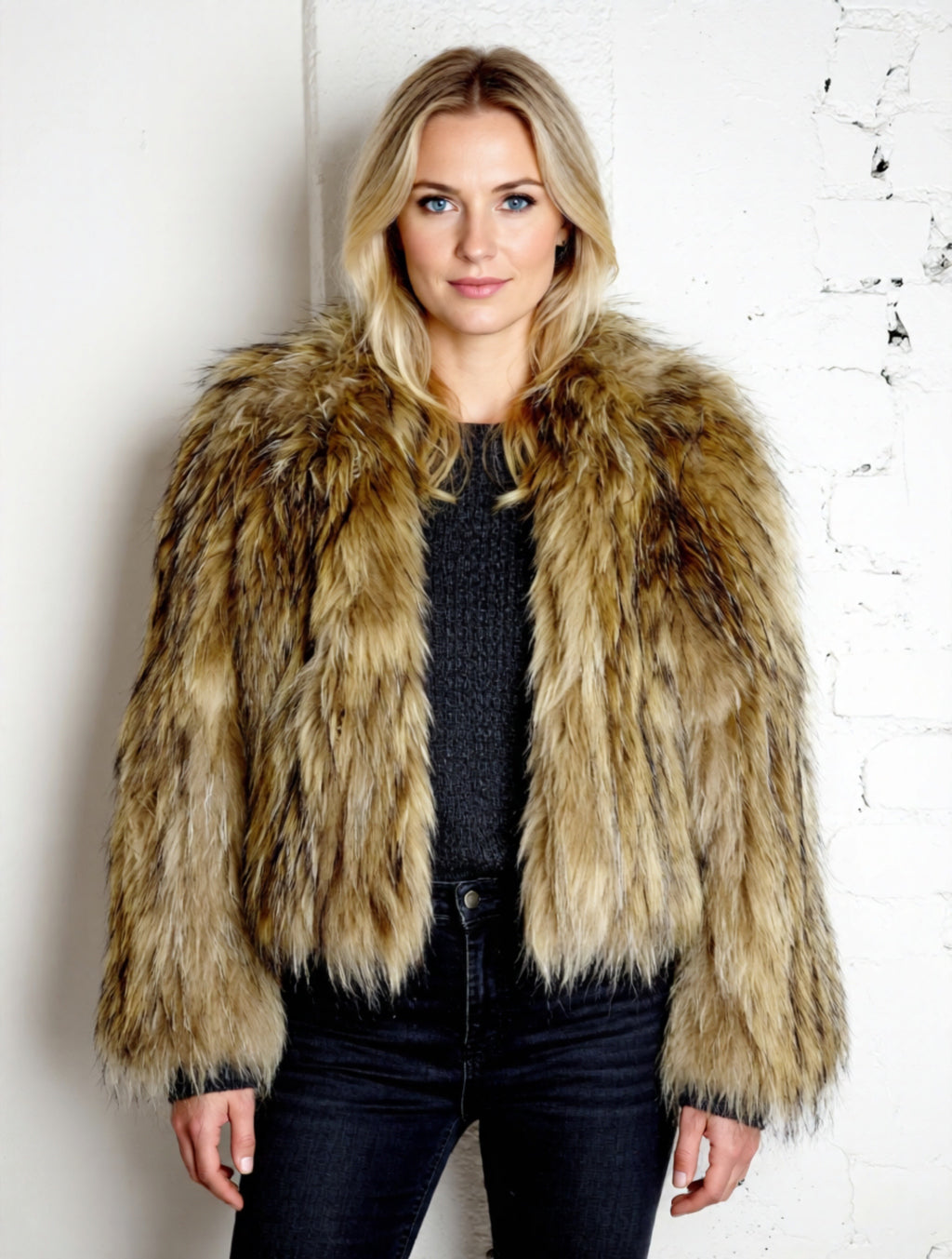 Meotine Hand-Knitted Raccoon Fur Jacket - S/M