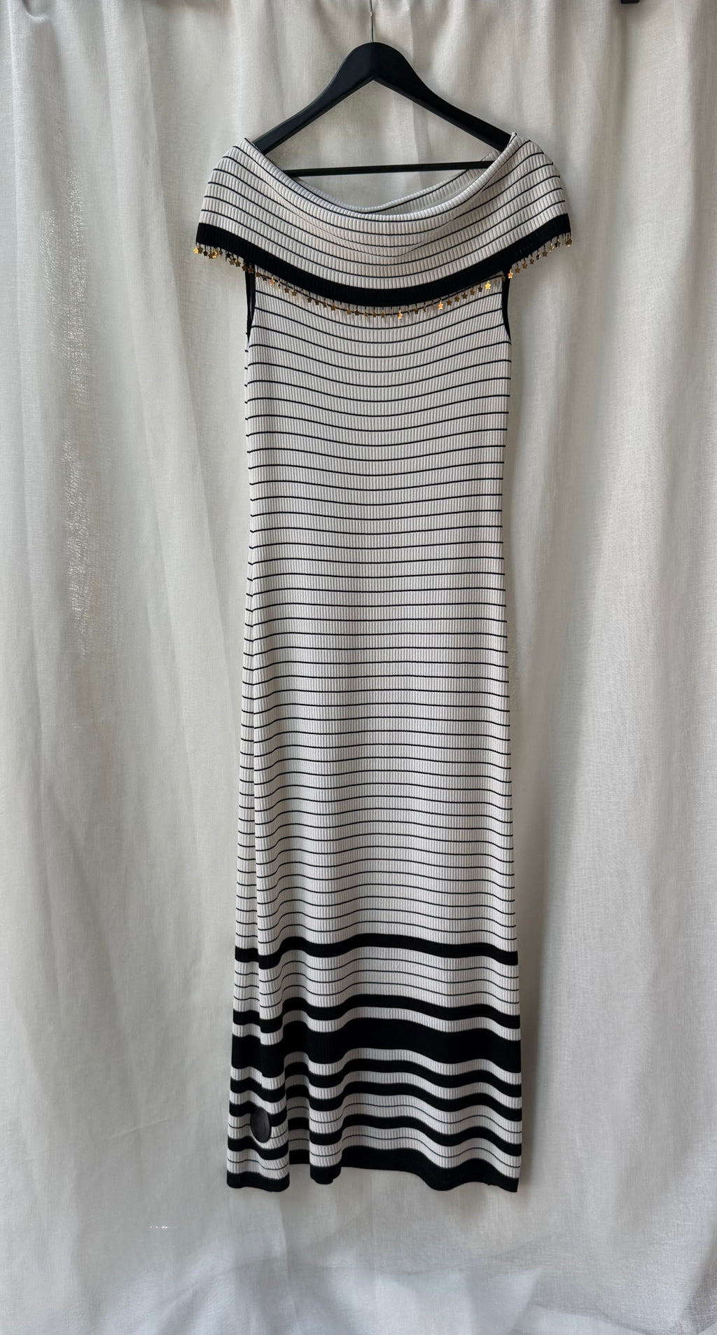 Vintage Escada Off-The-Shoulder Striped Maxi Dress