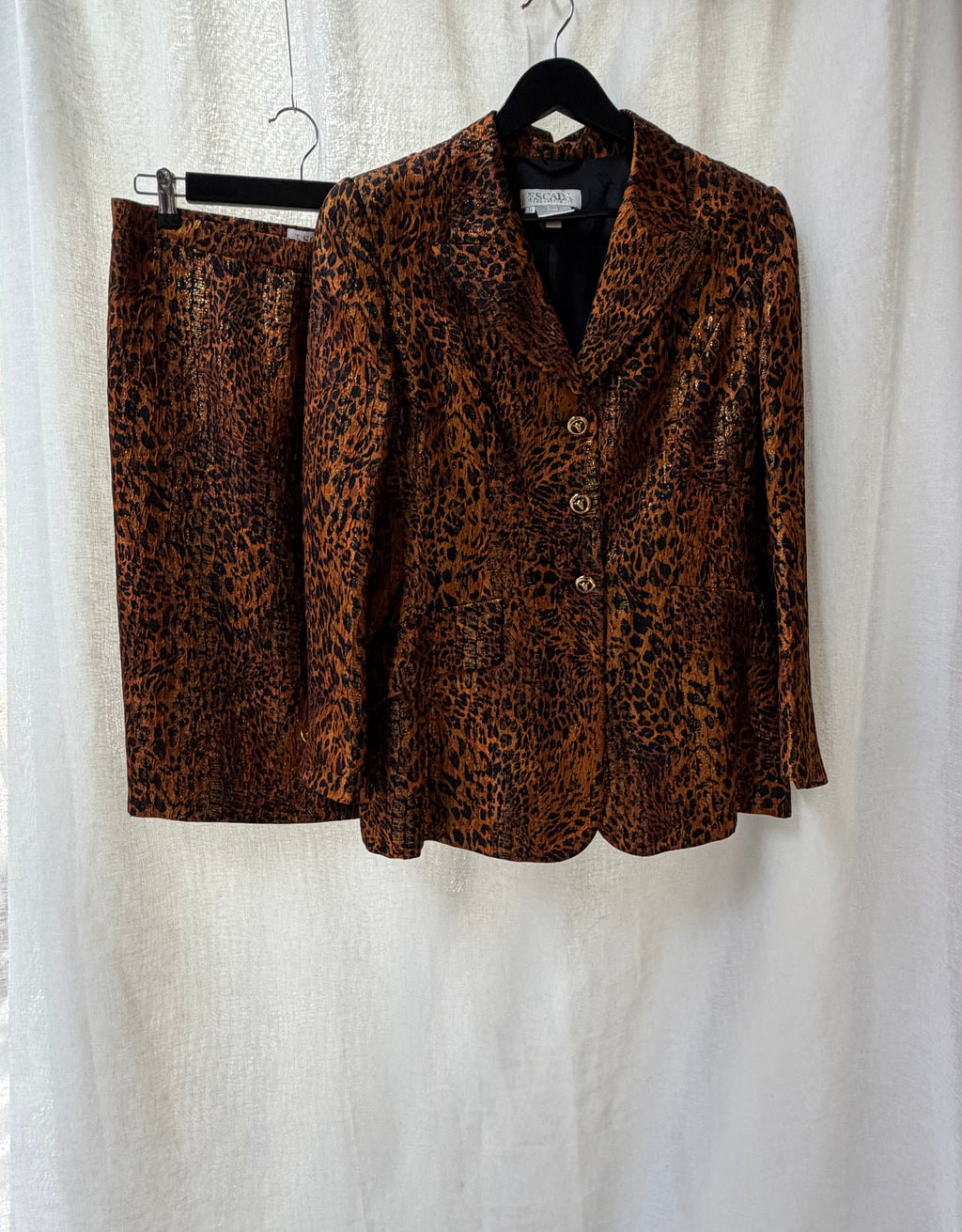 Vintage Escada Shimmering Leopard Blazer & Skirt Set