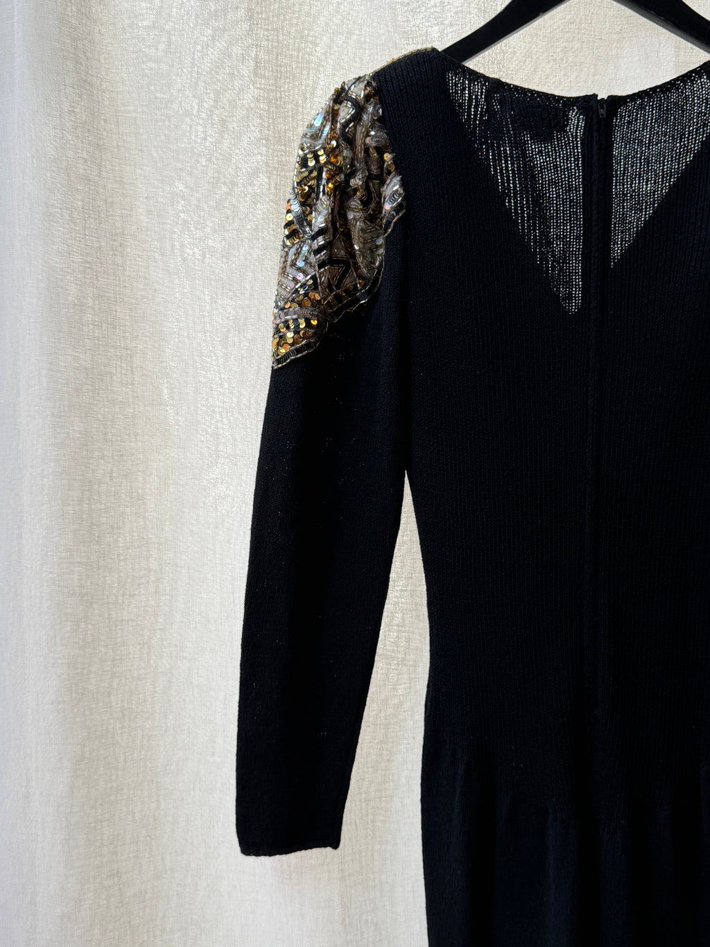 Pat Sandler Black Knit Sequin  Dress