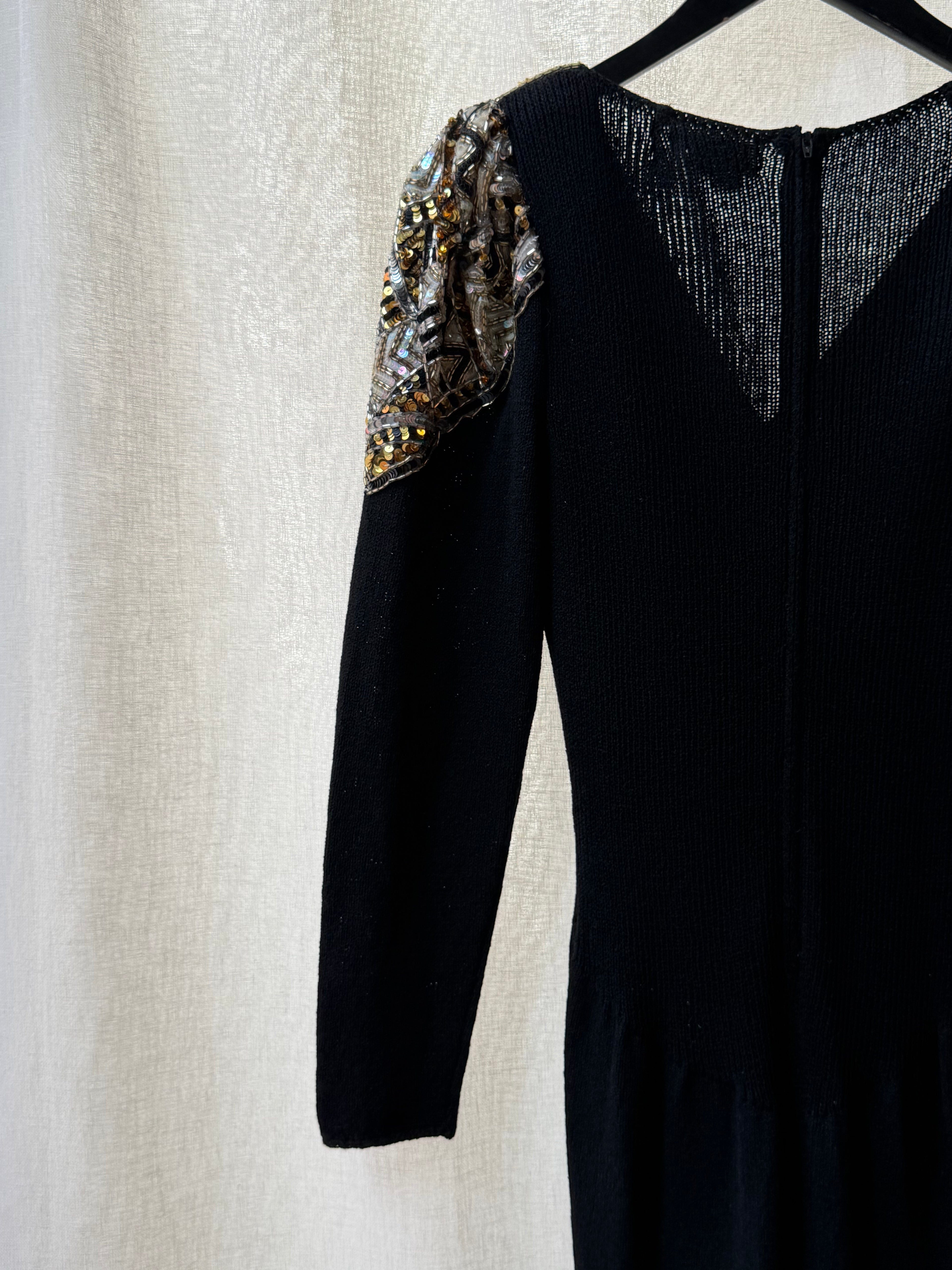 Pat Sandler Black Knit Sequin  Dress