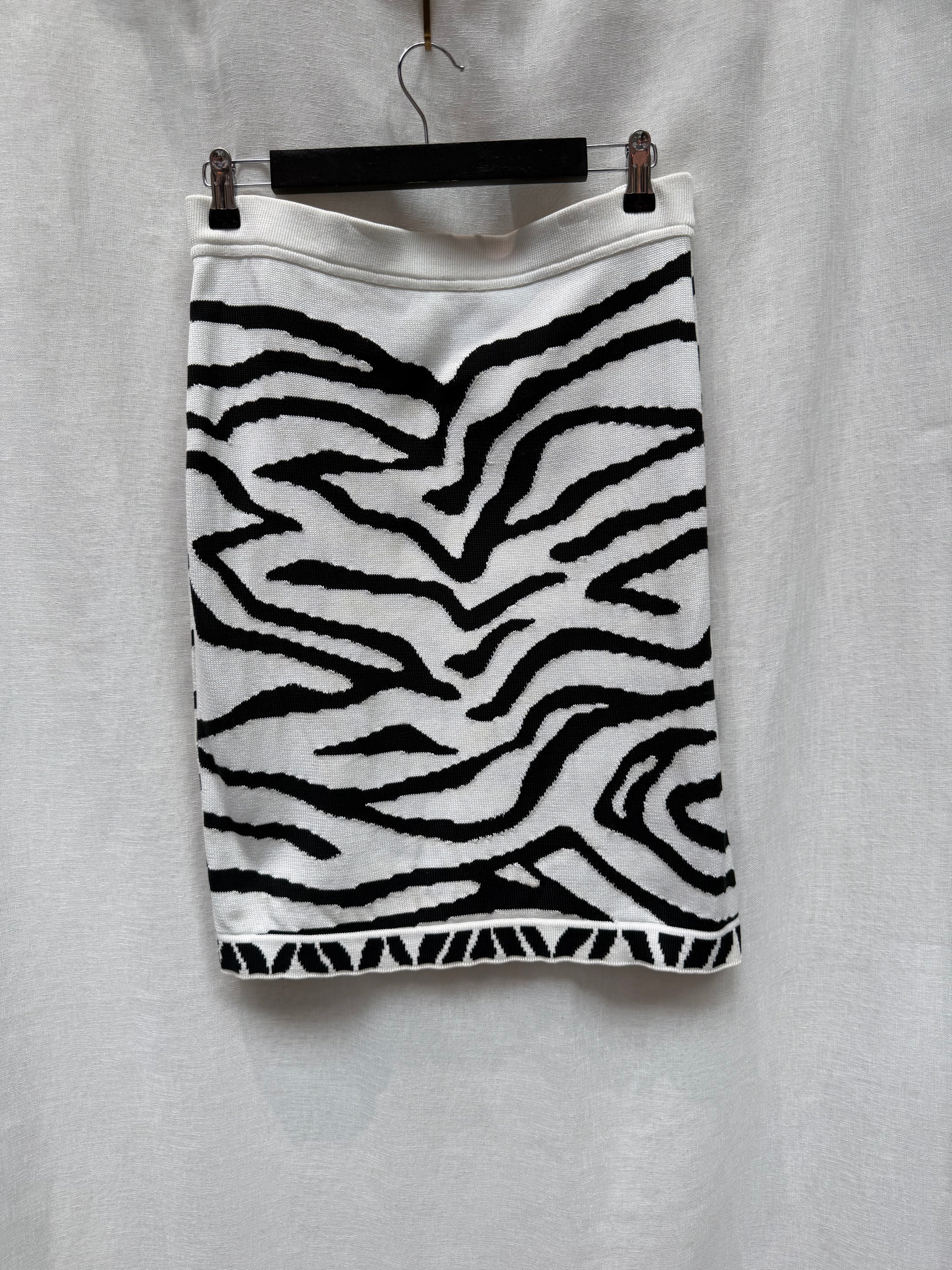 Vintage Escada Zebra Print Knit Skirt Set
