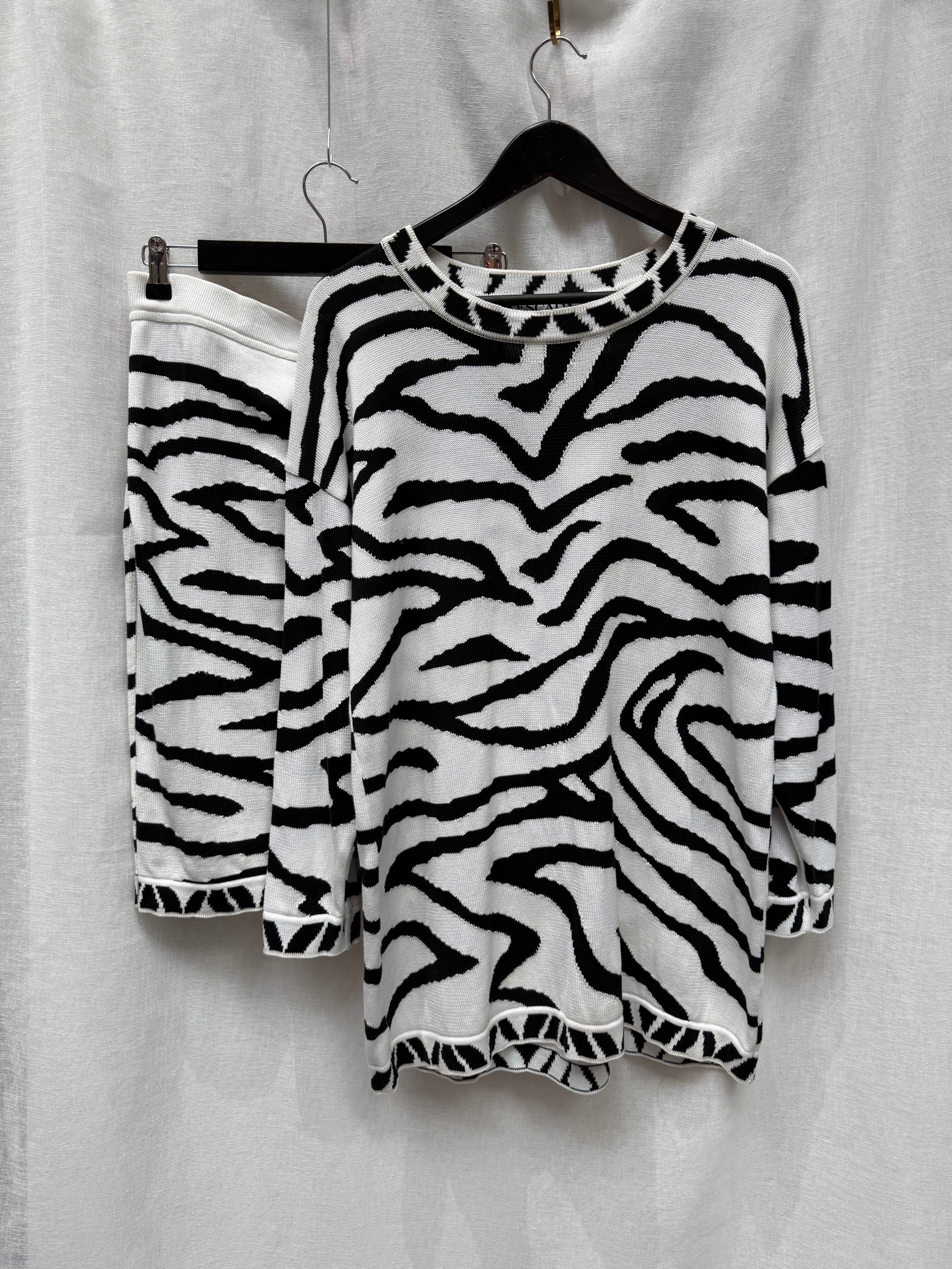 Vintage Escada Zebra Print Knit Skirt Set