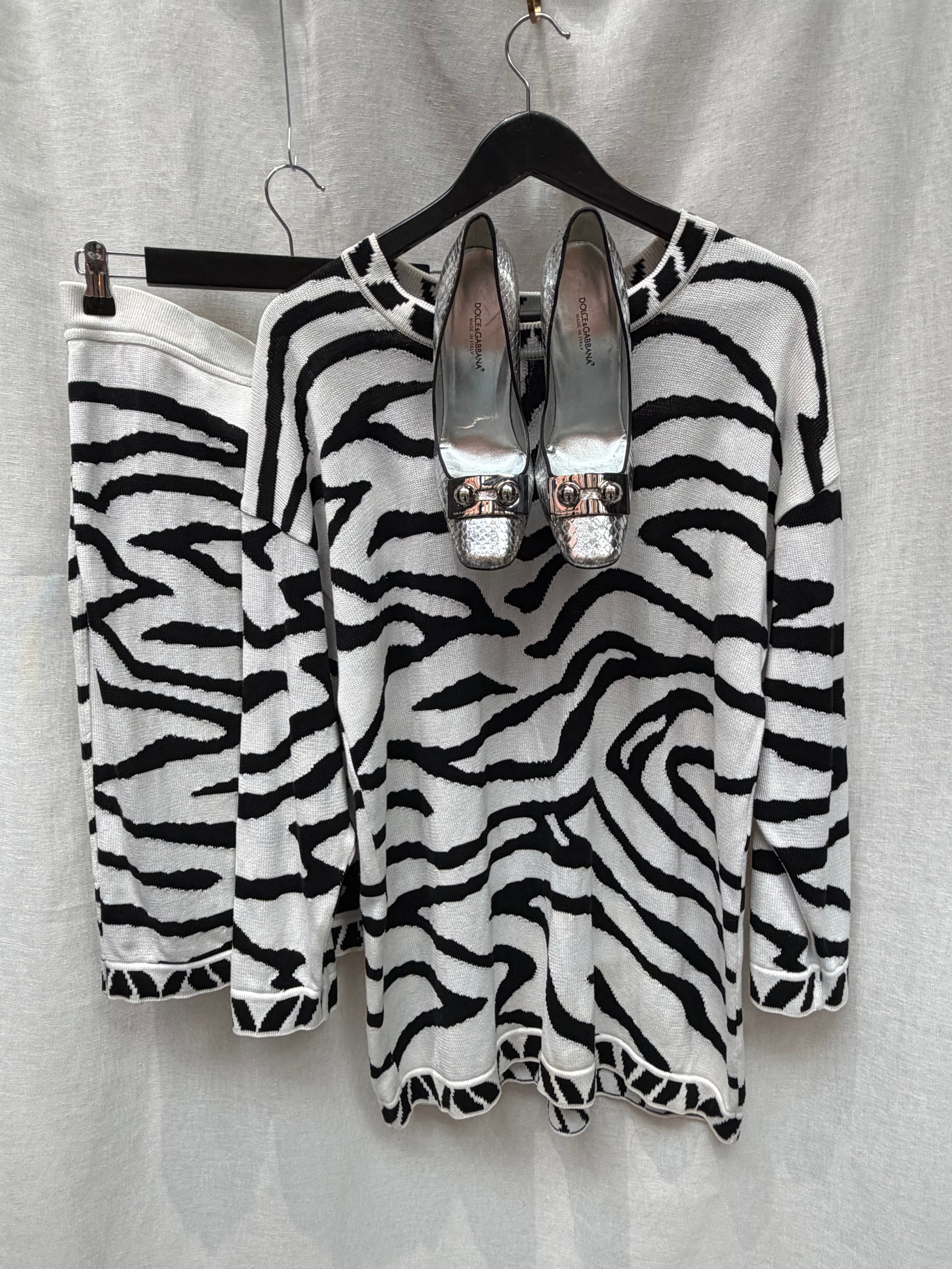 Vintage Escada Zebra Print Knit Skirt Set