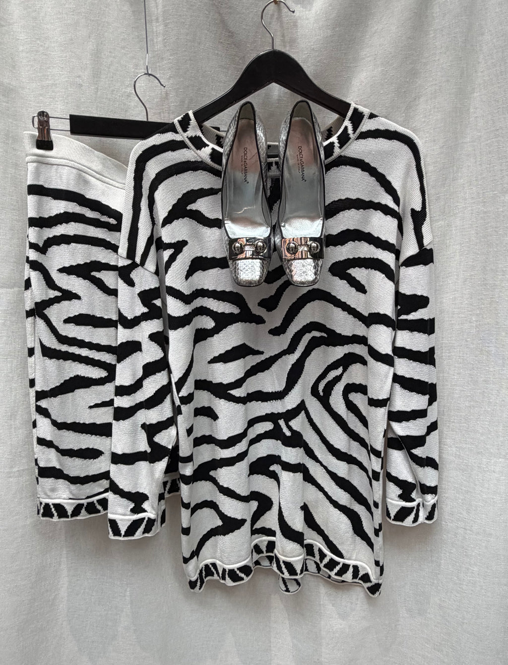 Vintage Escada Zebra Print Knit Skirt Set