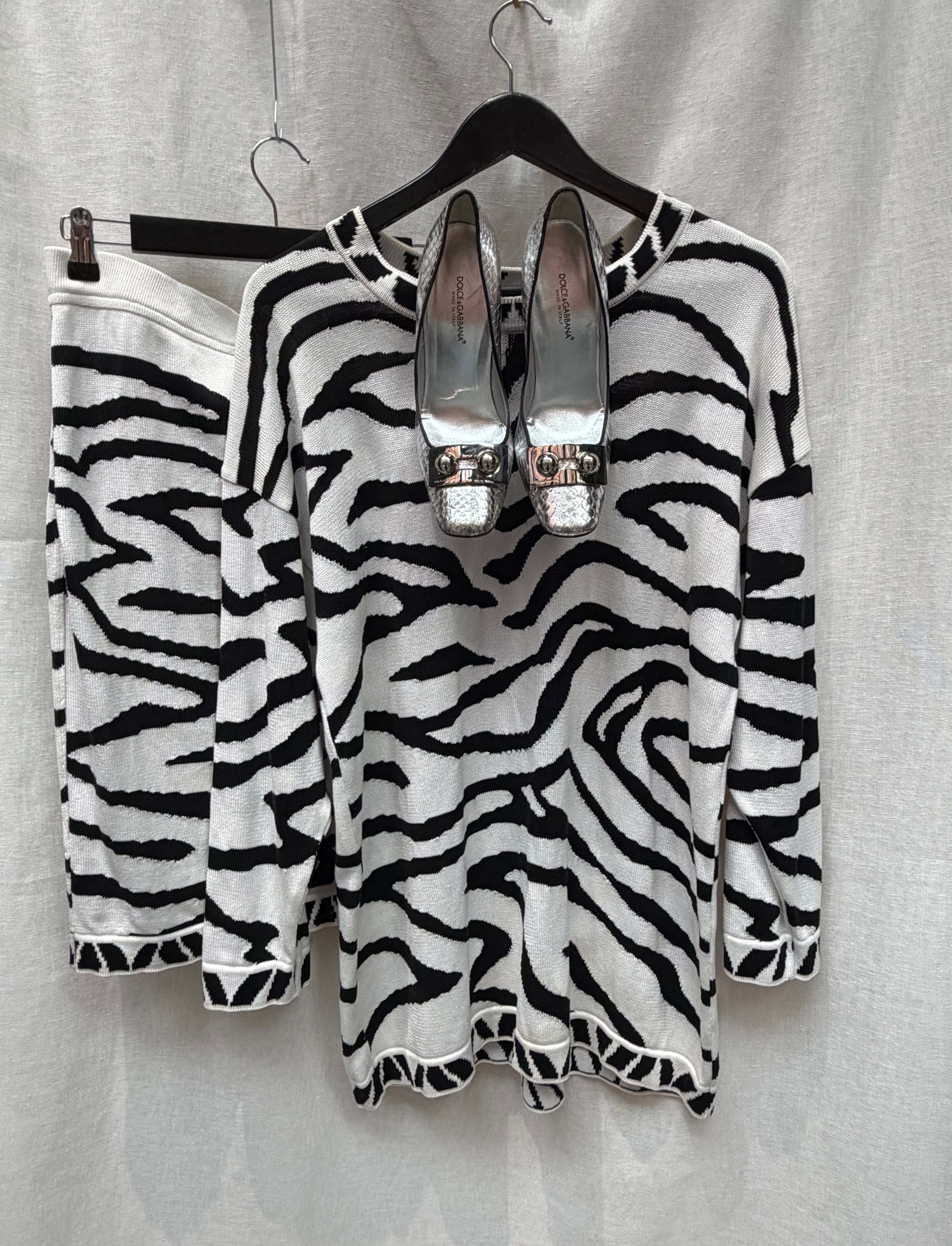 Vintage Escada Zebra Print Knit Skirt Set