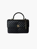 Chanel Trendy CC Top Handle Bag – Black Lambskin Chevron with Gold Hardware