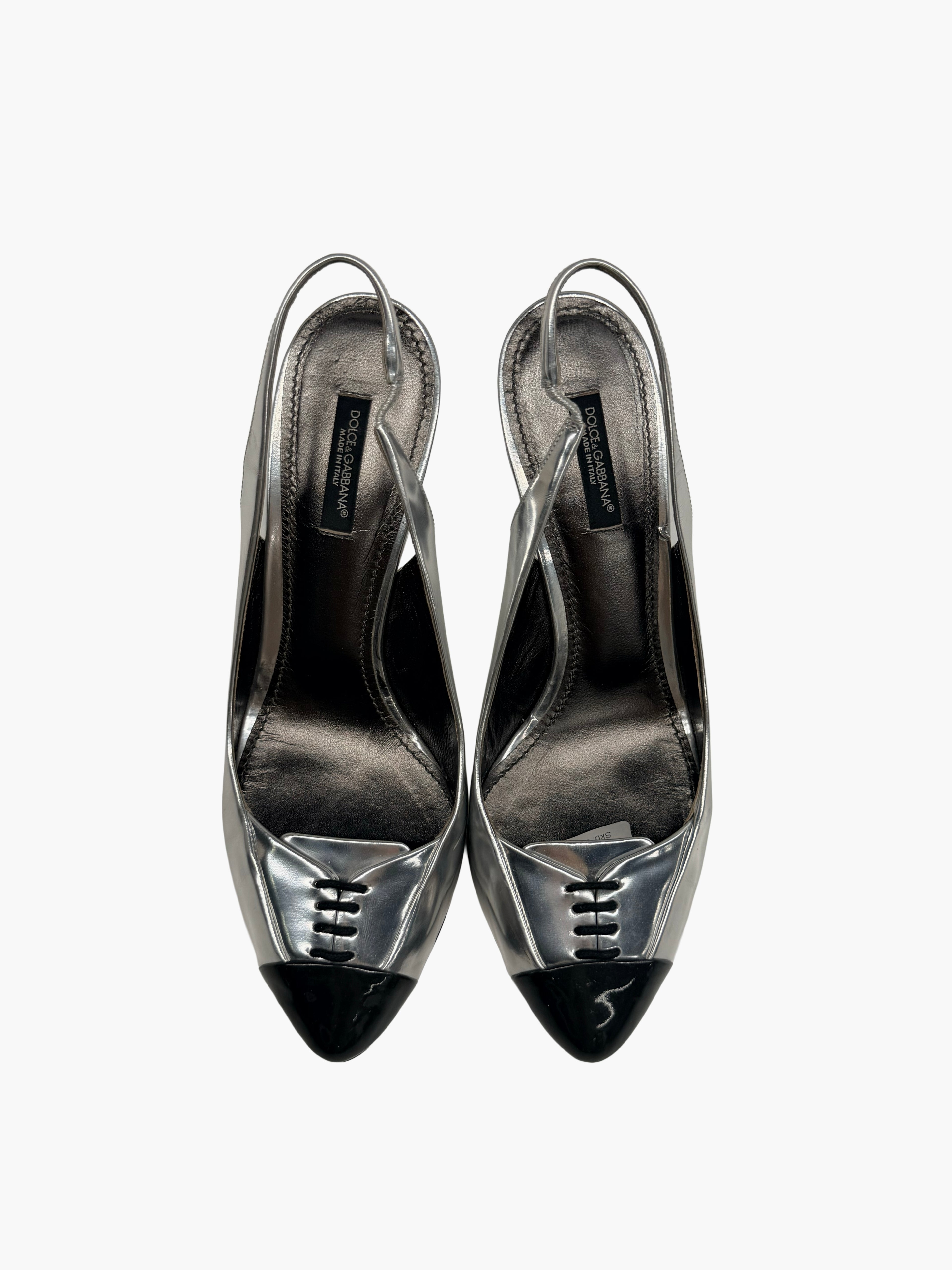 Dolce & Gabbana Metallic Lace-Up Slingbacks