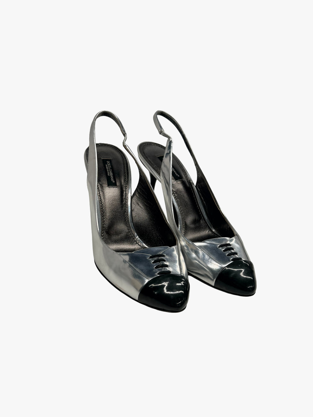 Dolce & Gabbana Metallic Lace-Up Slingbacks