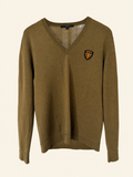 Gucci Olive Green Crest Patch V-Neck Sweater M