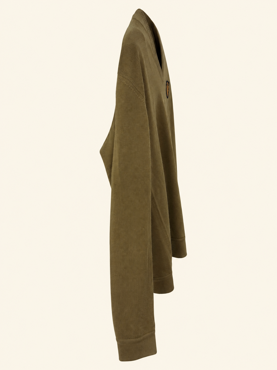 Gucci Olive Green Crest Patch V-Neck Sweater M