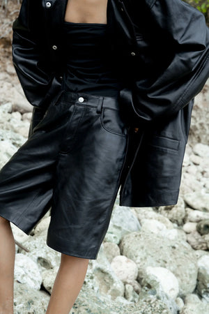 Envelope1976 Plot Leather Shorts - Black