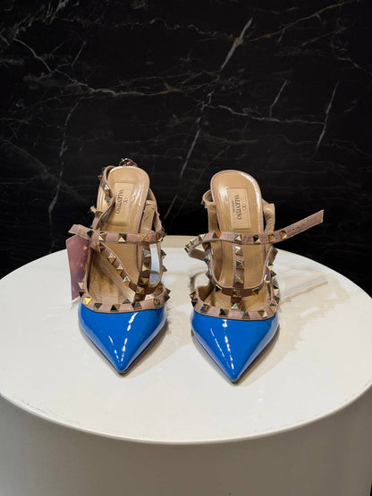 Valentino Rockstud Pumps: Blue & Gold