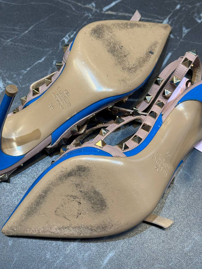 Valentino Rockstud Pumps: Blue & Gold