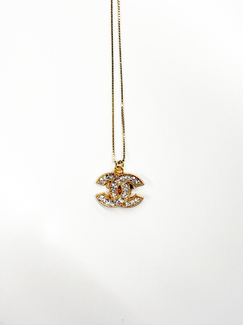 Vintage Chanel Crystal Logo Pendant Necklace