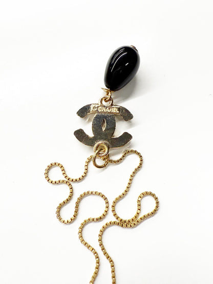 Vintage Chanel Black Onyx Drop Pendant Necklace