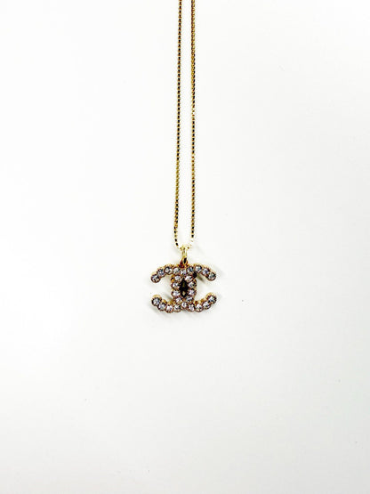 Vintage Chanel Crystal Encrusted Logo Pendant Necklace