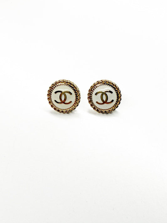 Vintage Chanel Logo Button Earrings