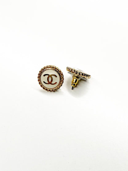 Vintage Chanel Logo Button Earrings