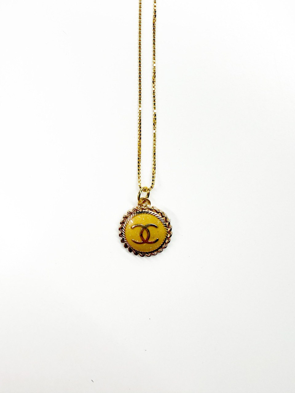 Vintage Chanel Sunburst Logo Pendant Necklace