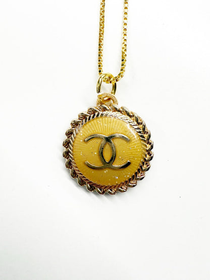 Vintage Chanel Sunburst Logo Pendant Necklace