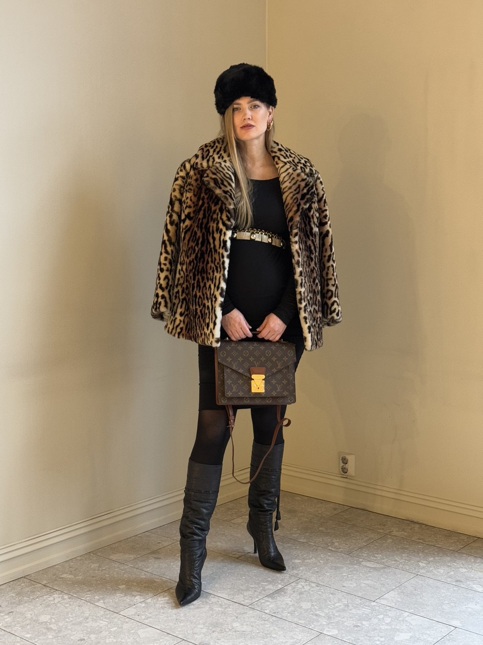 Vintage Leopard Print Genuine Fur Coat