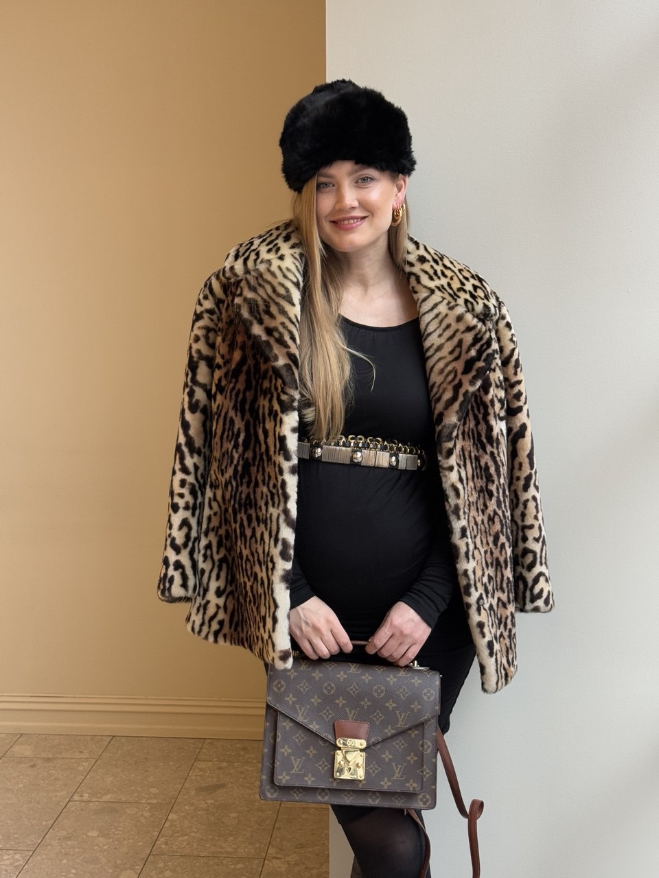 Vintage Leopard Print Genuine Fur Coat
