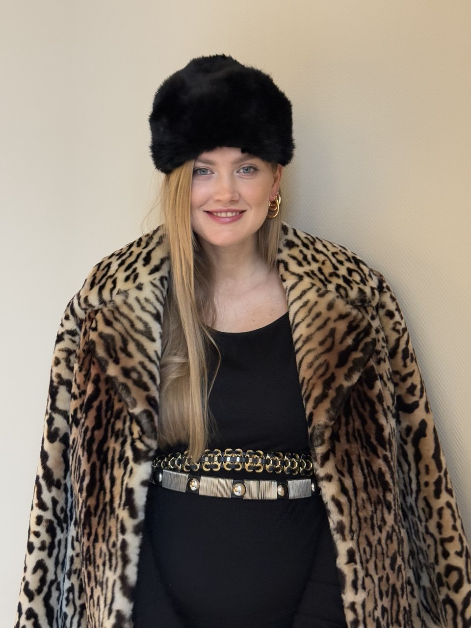 Vintage Leopard Print Genuine Fur Coat