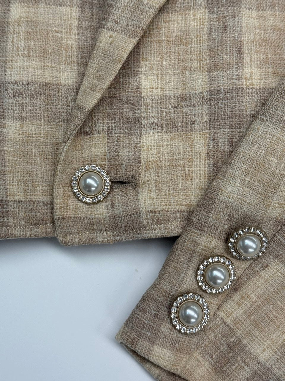 Redesigned  beige plaid cropped blazer