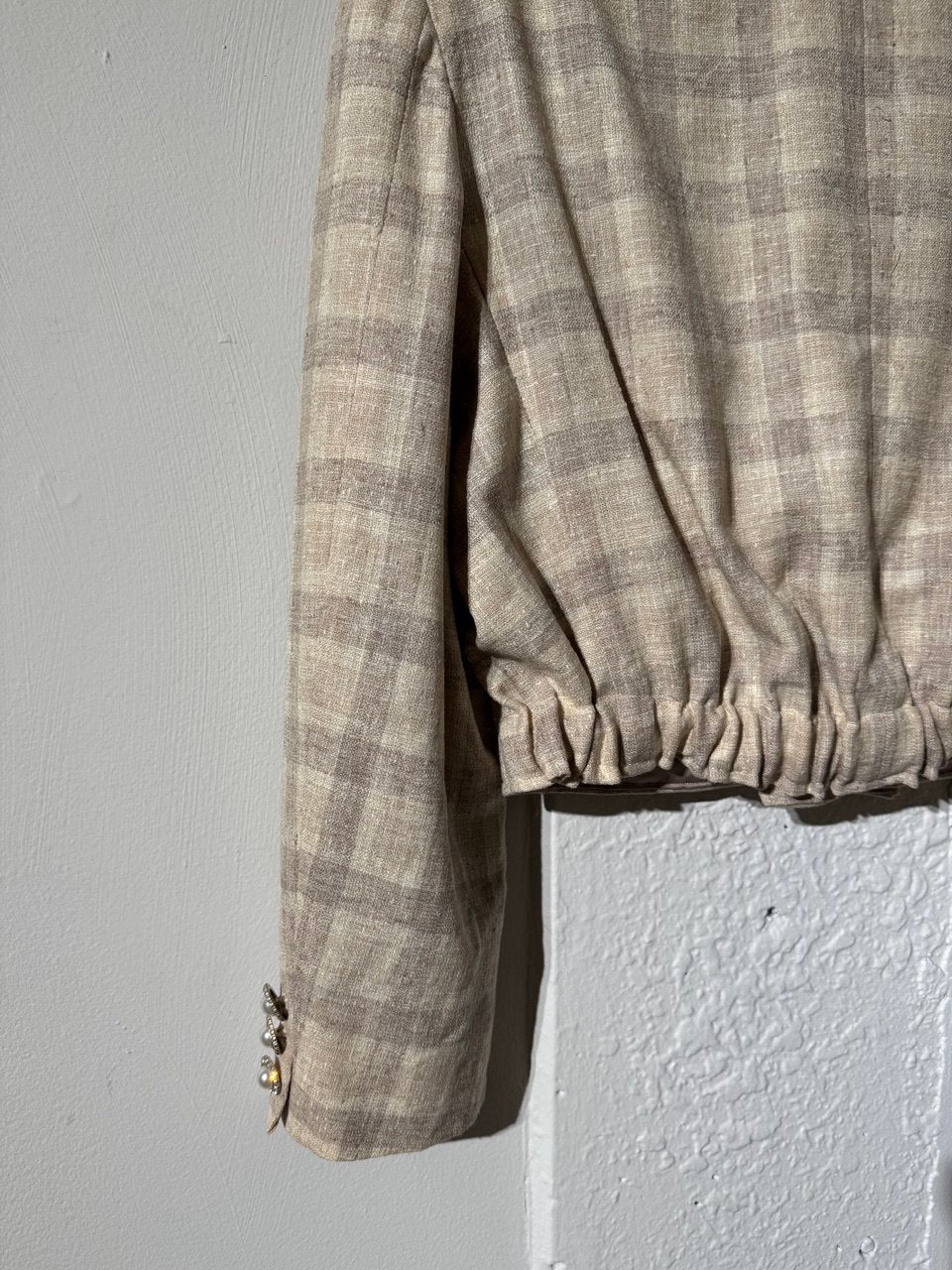 Redesigned  beige plaid cropped blazer