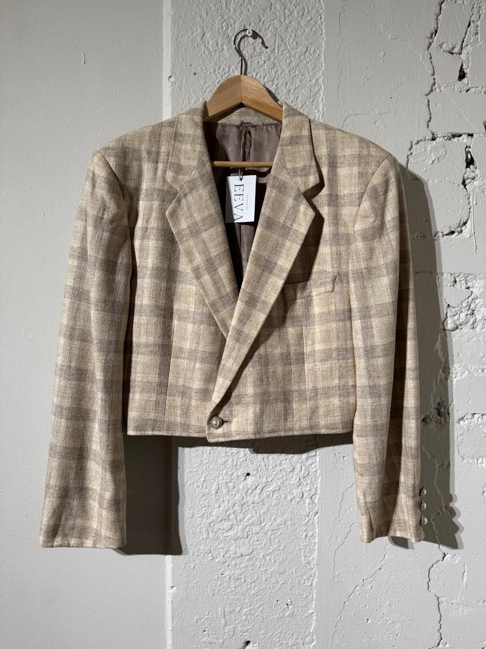 Redesigned  beige plaid cropped blazer