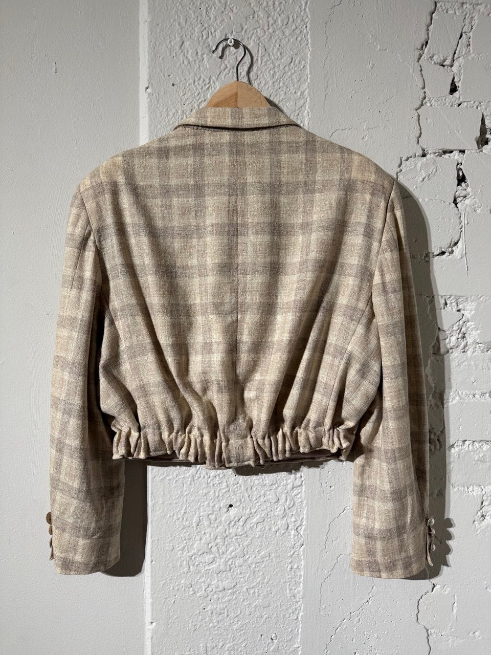 Redesigned  beige plaid cropped blazer