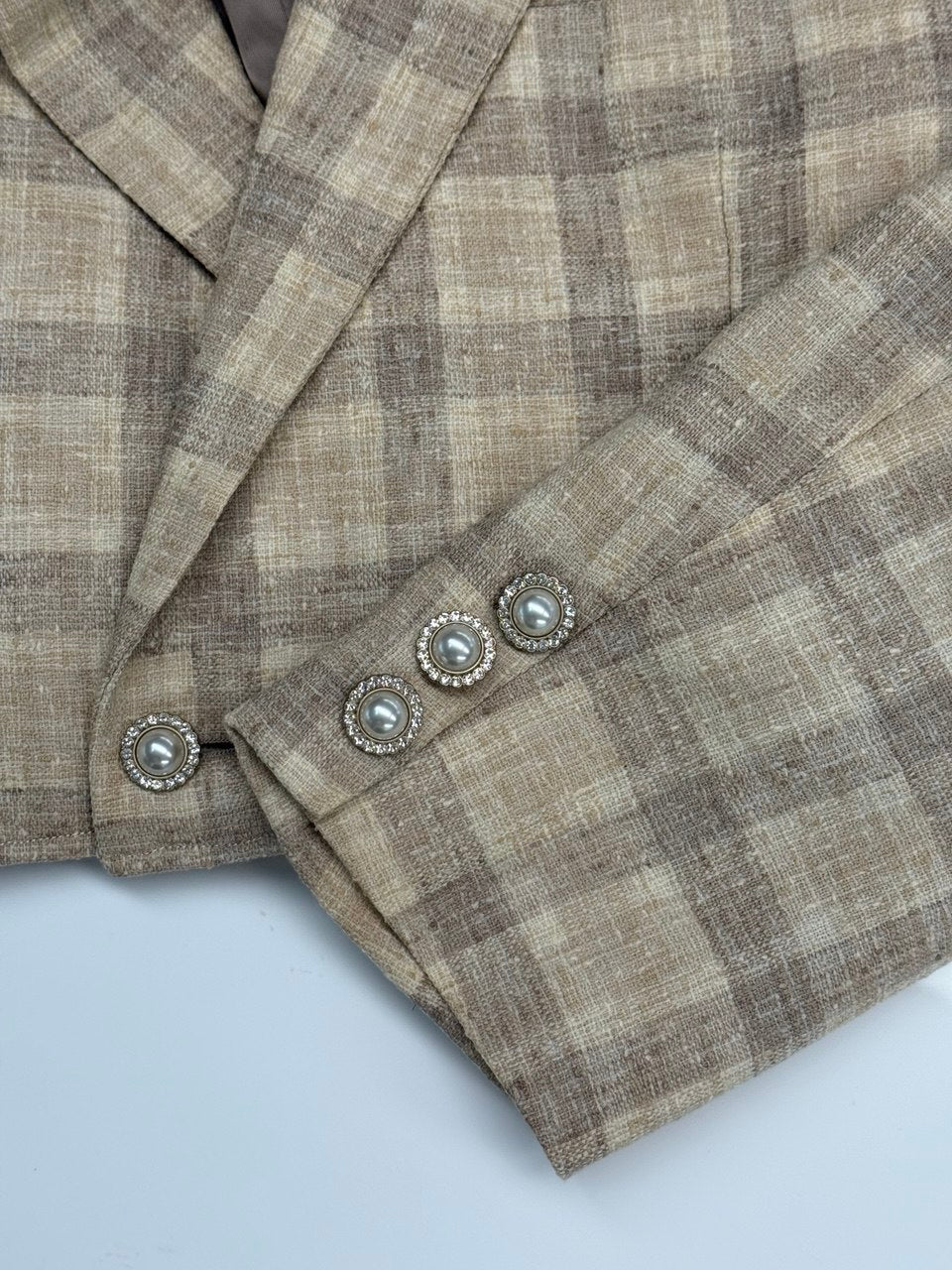 Redesigned  beige plaid cropped blazer