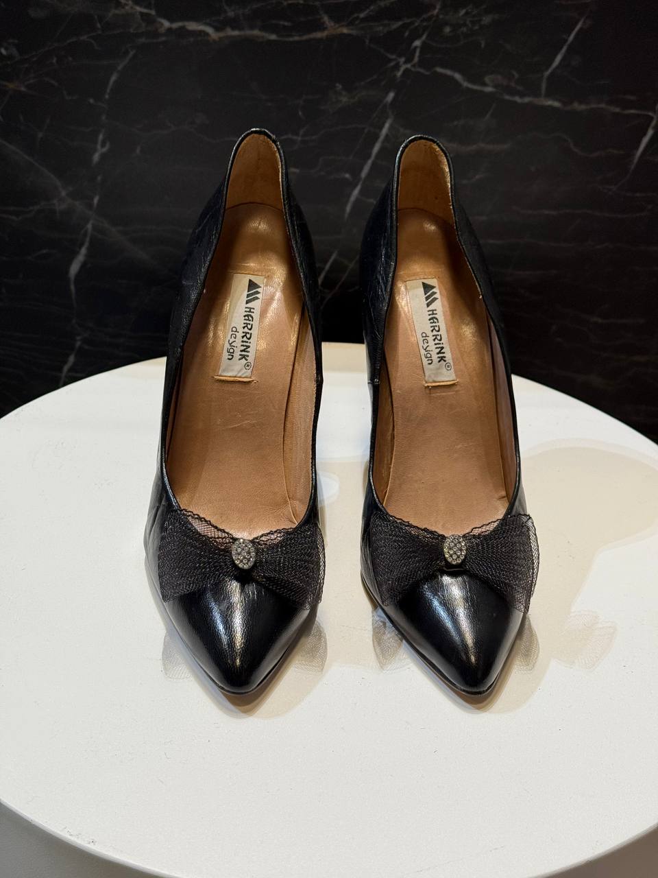 Harzink Black Patent Leather Bow Heels