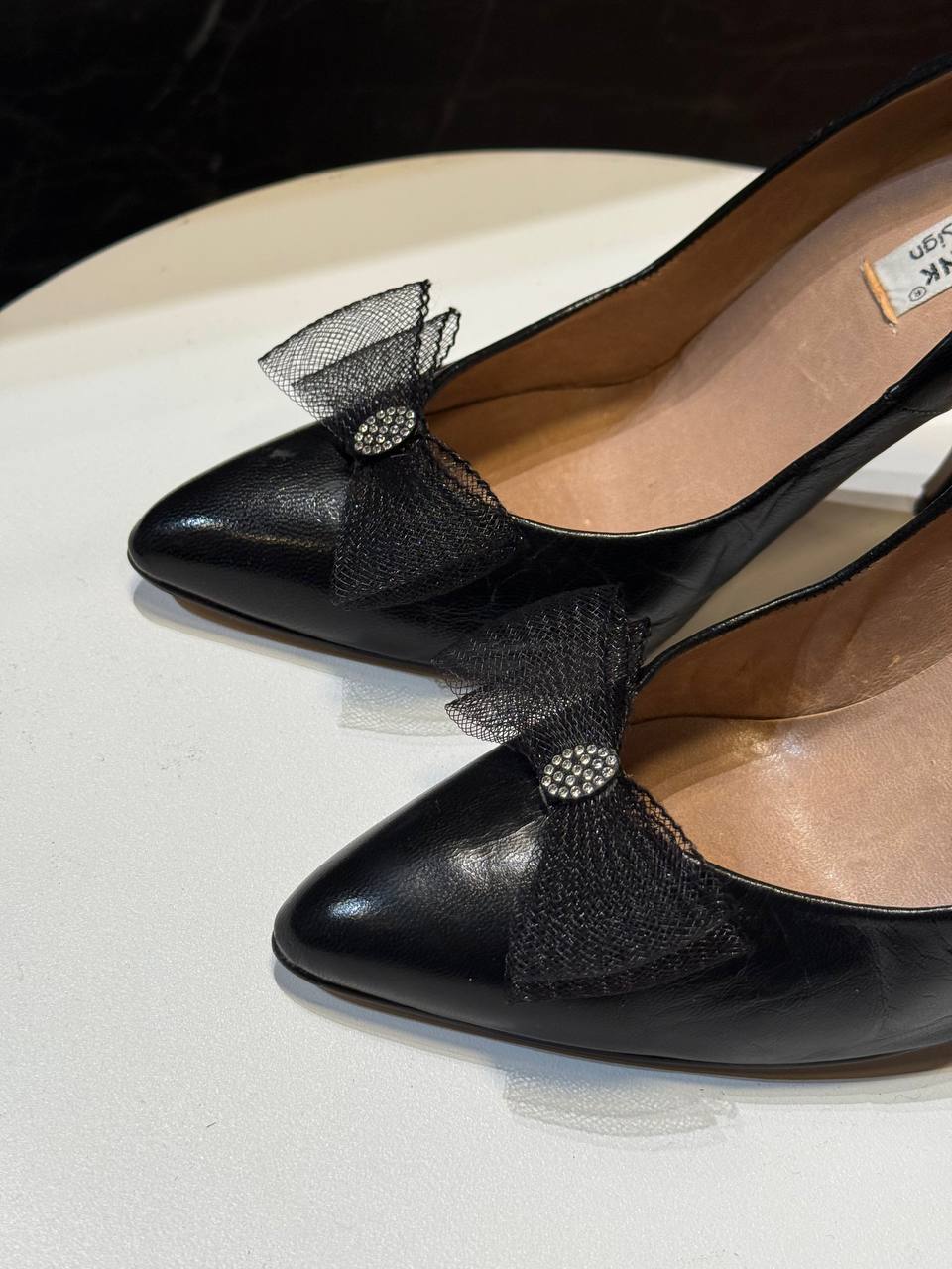 Harzink Black Patent Leather Bow Heels