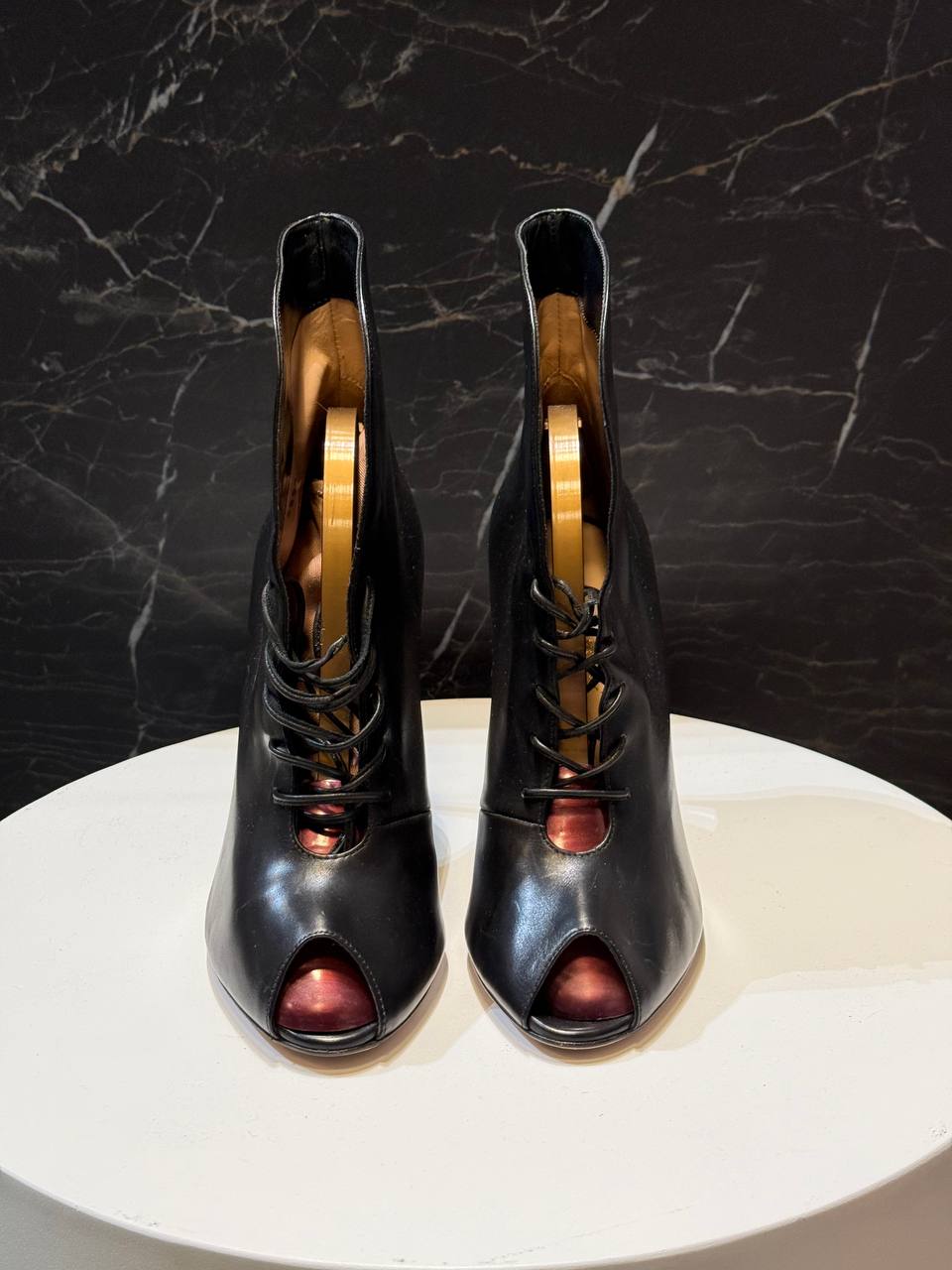 Gianvito Rossi Black Peep-Toe Lace-Up Ankle Boots