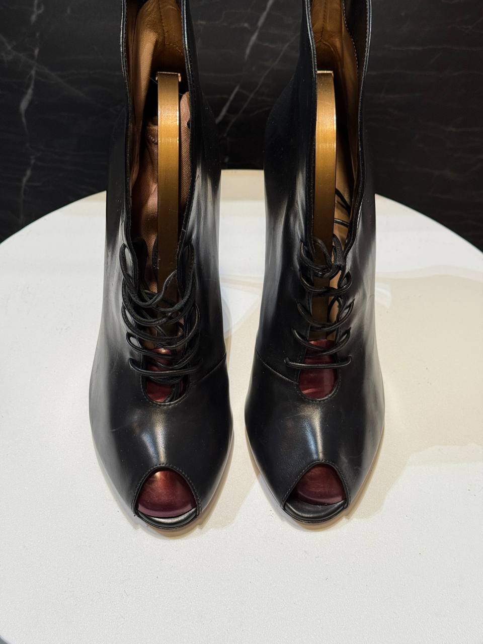 Gianvito Rossi Black Peep-Toe Lace-Up Ankle Boots