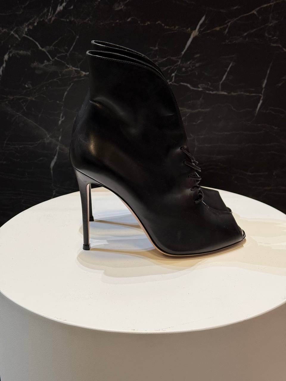 Gianvito Rossi Black Peep-Toe Lace-Up Ankle Boots
