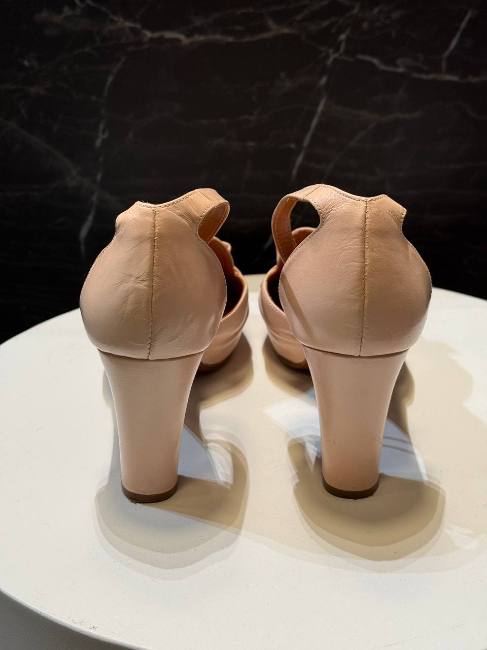 Chie Mihara Baby Pink Leather Heels with Bow Accent