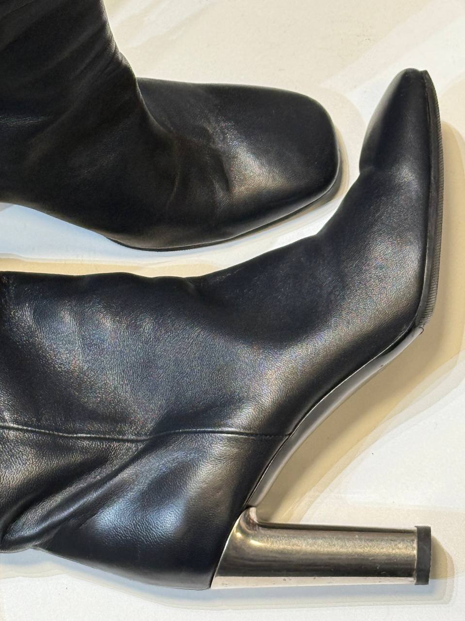 Celine Black Leather Ankle Boots with Silver Cylindrical Heel