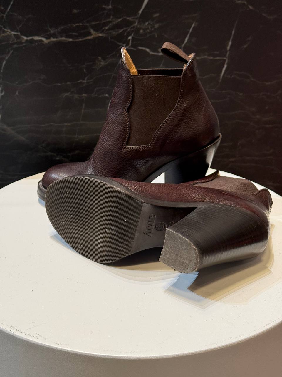 Acne Studios Burgundy Leather Ankle Boots – Size 35